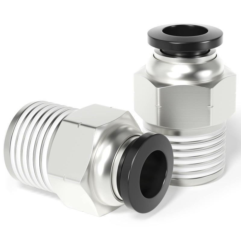 TAILONZ PNEUMATIC Male Straight 3/8 Inch Tube OD x 1/4 Inch NPT Thread Push to Connect Fittings PC-3/8-N2 (Pack of 2) - Image 1